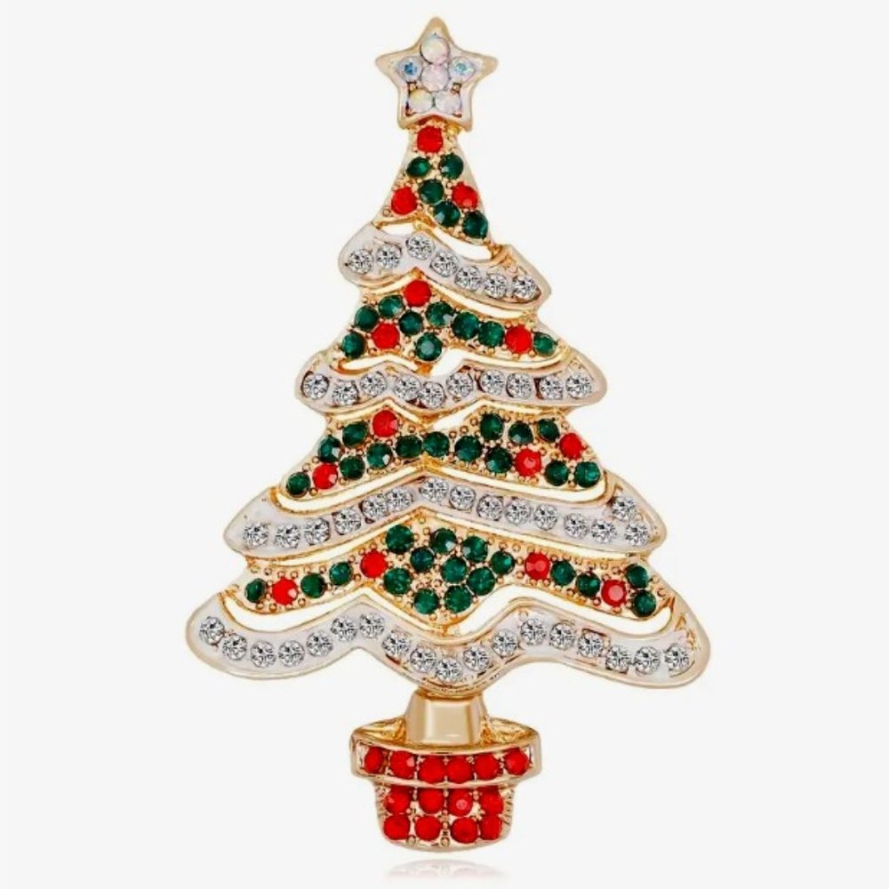 Elegant Colorful Rhinestone • Christmas Tree Brooch